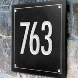 Black Granite Square Futura Engraved 1-Line Address Sign