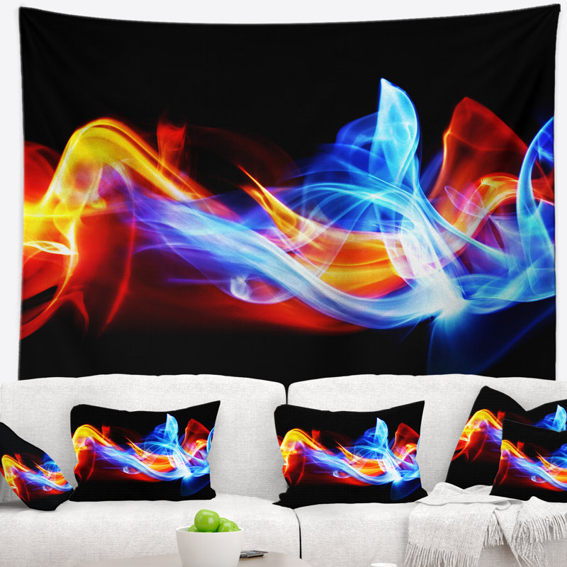 Tapisserie abstraite de feu et de glace, H 32 po x l 39 po