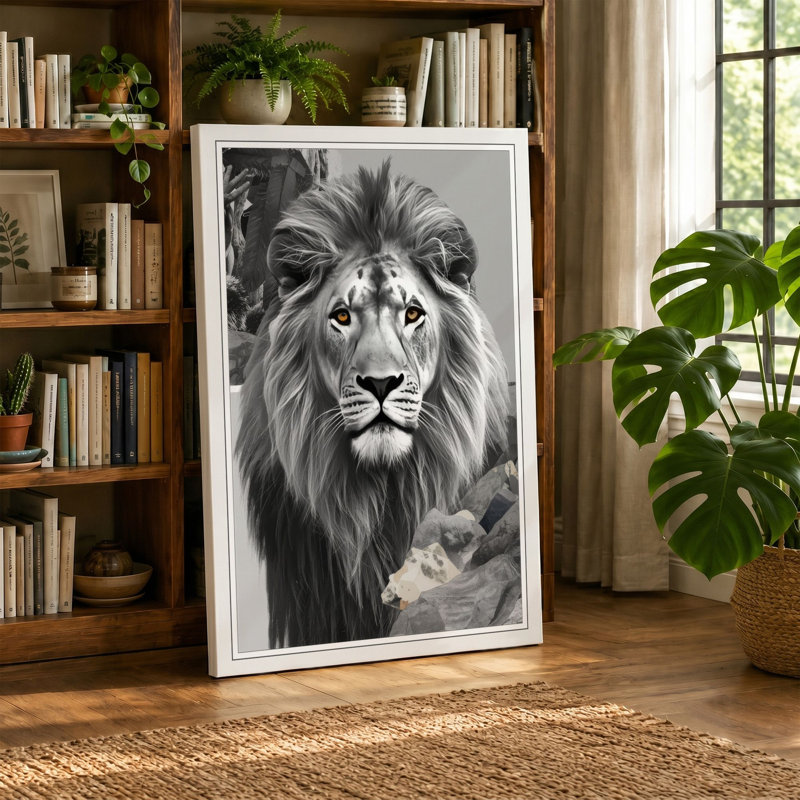 Noble Lion Modern - Wrapped Canvas, 36x24 - 91.4 x 61.0 cm, Teal Border