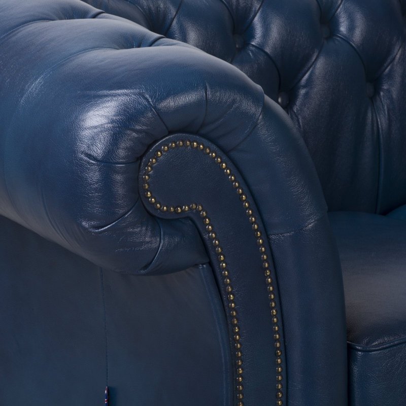 Tayjah Genuine Leather Sofa, Blue, 4