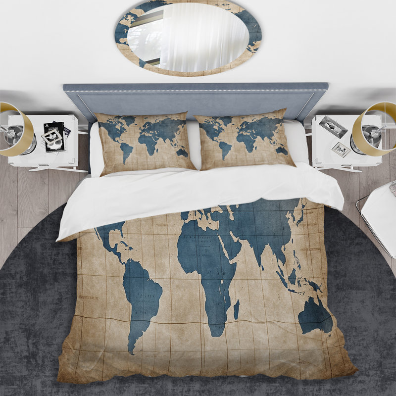 Ensemble de housse de couette en microfibre / polyester ancienne carte du monde II