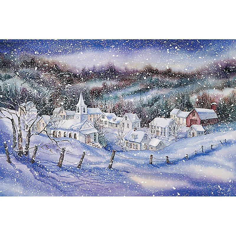 «Winter Village» par Kathleen Parr McKenna - reproduction, H 8 po x l 12 po, Non, Toile tendue