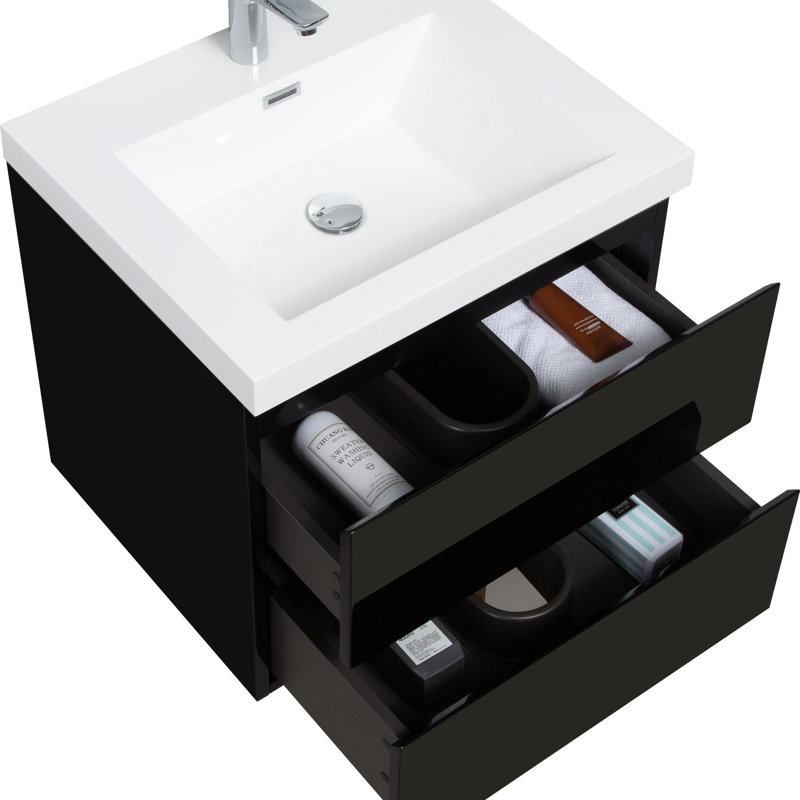 Meuble-lavabo pour la salle de bain à fixation murale, Noir