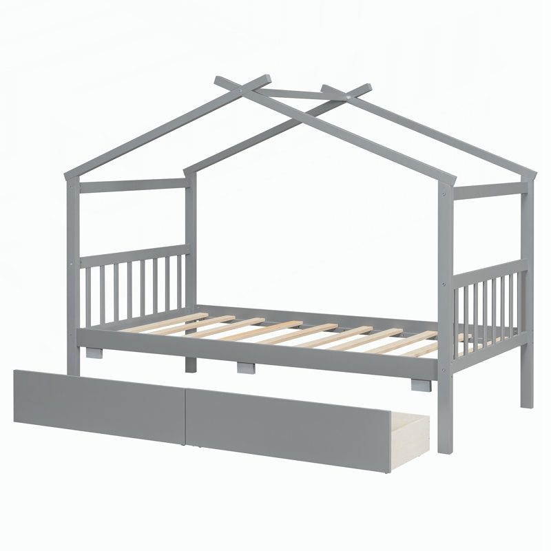 Lit simple en bois avec tiroirs, Grey