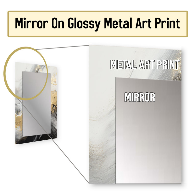 Doré et noir Soft Wave Fusion III - miroir de formes abstraites uniques, grand miroir mural beige, impression d'art en métal