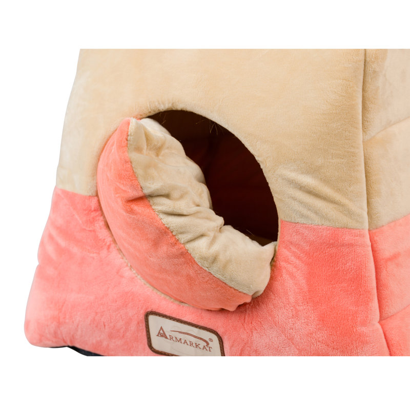 Small Orange and Beige Velvet Cat Bed with Fiberfill