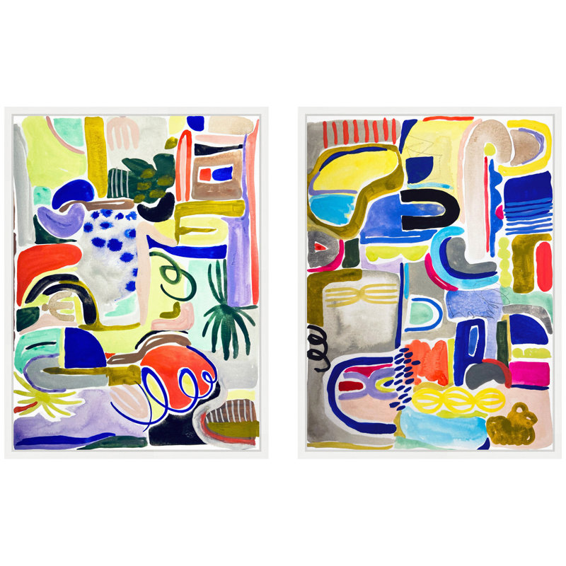 "Colorful Abstract 6 and 7" par Emma Daisy, ensemble d'art mural sur toile encadrée
