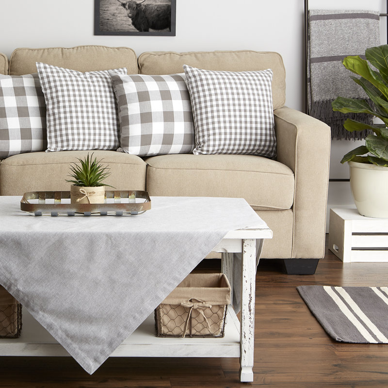 Gingham Check Kitchen Tabletop Bed Cotton Throw Pillow Cover Set, Gray/White