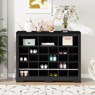 Console de rangement à 24 casiers au design épuré, armoire de rangement moderne avec base incurvée, buffet polyvalent pour le couloir, la chambre à coucher et le salon