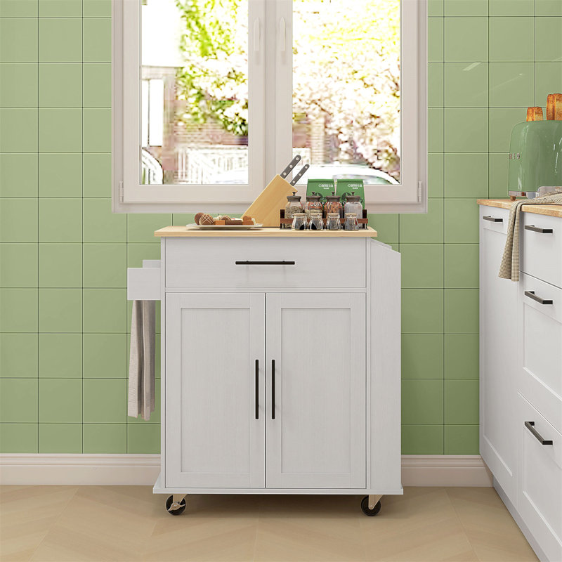 Îlot de cuisine polyvalent avec rangement, chariot roulant, prises de courant, ports USB et porte-serviettes et porte-épices pour les cuisines modernes