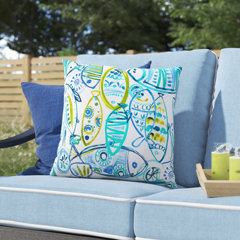 LR Home Interwoven Coastal Fringed Indoor/Outdoor Throw Pillow, 24 inch x 24 inch, Blue / Green