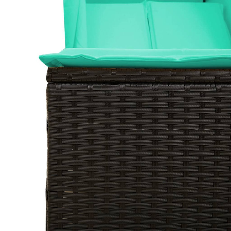  Double Sun Lounger With Roof And Curtains Black Poly Rattan, Turquoise Cushion/Black Frame