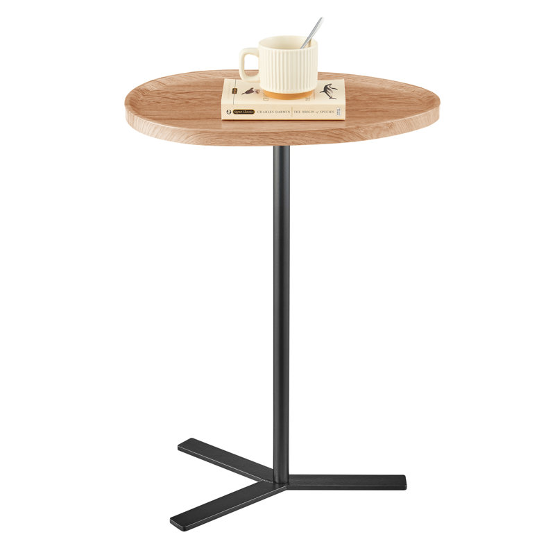 Kimaka Oval Teardrop Couch C-Table or Accent Side Table, Beige Wood