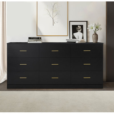 Modern Black 9-Drawer Bedroom Dresser - Wide Chest with Ample Storage, Sturdy & Safe