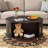 Round Coffee Table with Storage, 31.5" Mid Century Modern Coffee Table with 360° Curved Sliding Door-1279393446