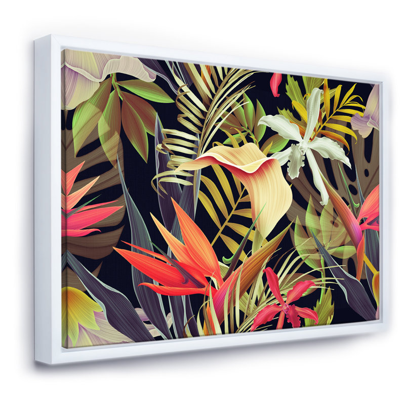 Fleur tropicale I - reproduction d'art sur toile, H 36 po x l 46 po x P 1,5 po, Toile avec cadre blanc