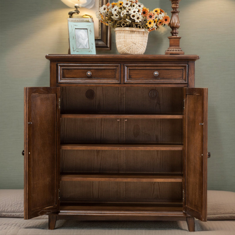 Walnut Solid Wood Shoe Storage Bench, 41.34" H x 35.43" W x 15.75" D
