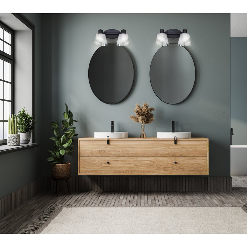 Abbotson Meuble-lavabo 2 lumières avec abat-jour en verre transparent, Noir mat