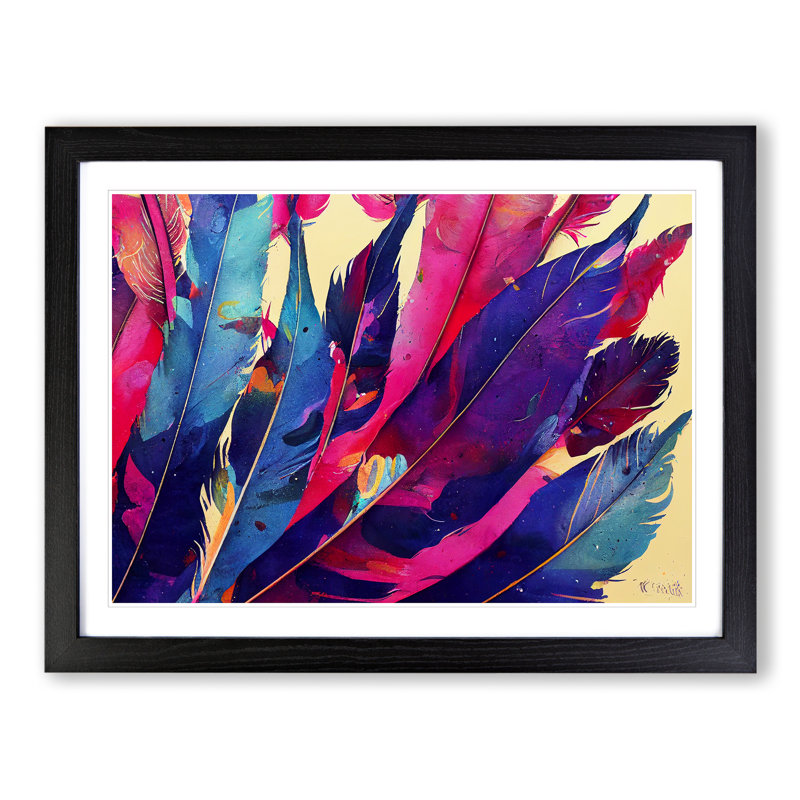 Bird Feather Splash - Single Picture Frame Painting, Black Framed, 46cm H x 64cm W x 2cm D