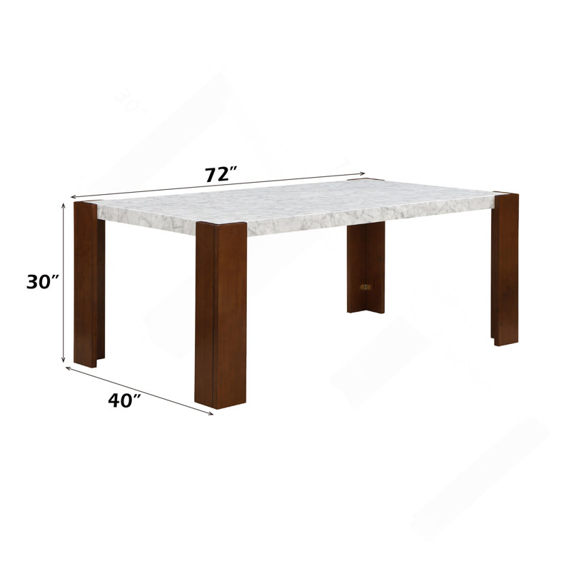 Engineered Stone Top & Brown Finish Dining Table W/Engineered Stone Top
