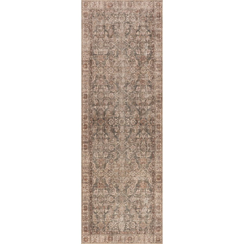 Jeccica Distressed Vintage Medallion Jute Blend Polyester Area Rug, Runner 2'8" x 8'
