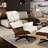 Mid Century Genuine Leather Lounge Chair With Ottoman, Solid Wood Frame, Strong Aluminum Legs, Memory Foam-2124191726