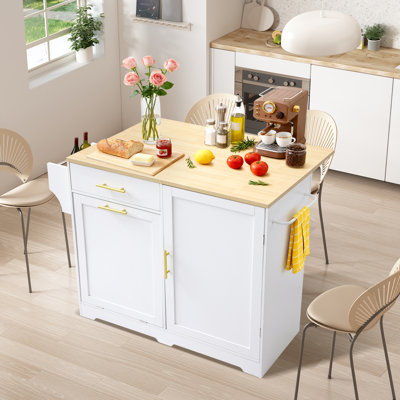 Rolling Kitchen Island Cart W/drop Leaf, Portable Kitchen Islands W/storage Cabinet, Drawer, Spice Towel Rack, Island Table For Kitchen W/trash Storag by Red Barrel Studio