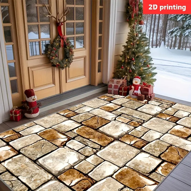 Marble-Inspired Indoor/Outdoor Area Rug with Non-Slip Rubber Backing, Machine Washable Polyester Carpet, 39x63 inch