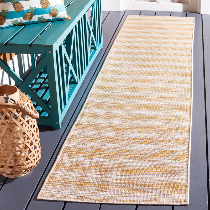 Tapis intérieur / extérieur Tribble en jaune / blanc, Tapis de couloir 2 pi x 9 pi