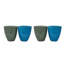 Ensemble de 4 pots à fleurs ronds effilés en résine synthétique moderne avec soucoupes et écrans de drainage, bleu foncé et vert foncé-2005305757-2020441380-2020441386