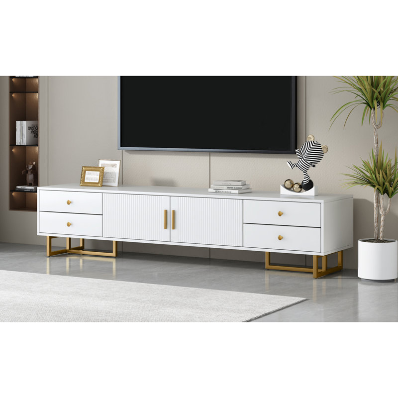 Meuble télé en bois avec 4 tiroirs, Blanc