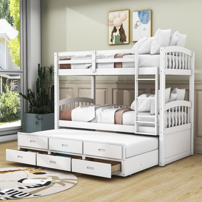 Donathon Kids Twin Over Twin Bunk Bed with Trundle with Drawers