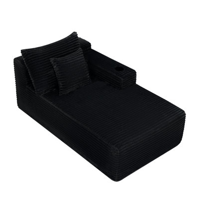 37.5-inch Right chaise longue with plush black velvet, cup holder, flexible matching, mainly for living room use.