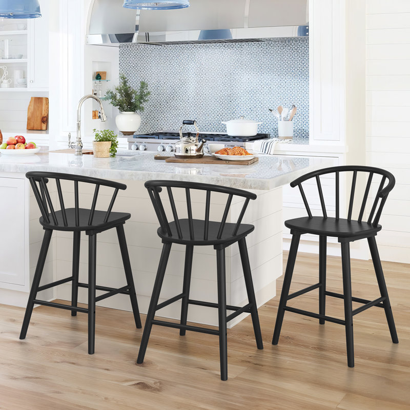 Tabouret Chelssie, 3, Noir, noir, noir, noir, Tabouret de comptoir (siège d’une hauteur de 24