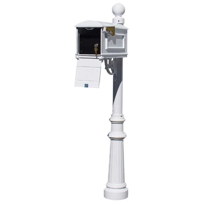 Lewiston Aluminum Post Mounted Post Box, White, White, White