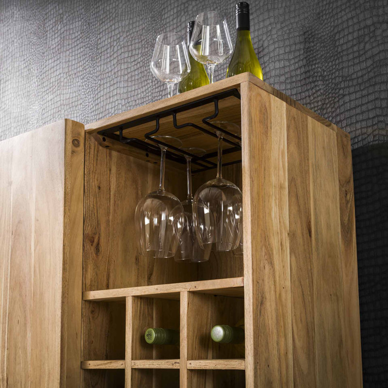 Wallsend Solid Wood Floor Wine Bottle & Glass Rack Brown