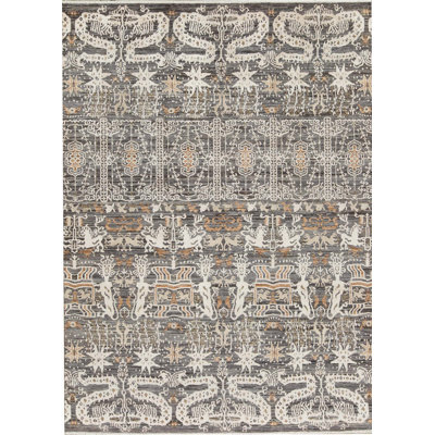Tapis gris anthracite et brun de haute qualité noué à la main Canterbury