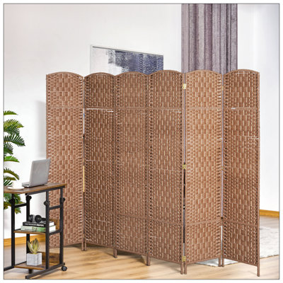 6' Tall Wicker Weave 6 Panel Room Divider Privacy Screen For Enhanced Privacy And Decor, Natural Finish