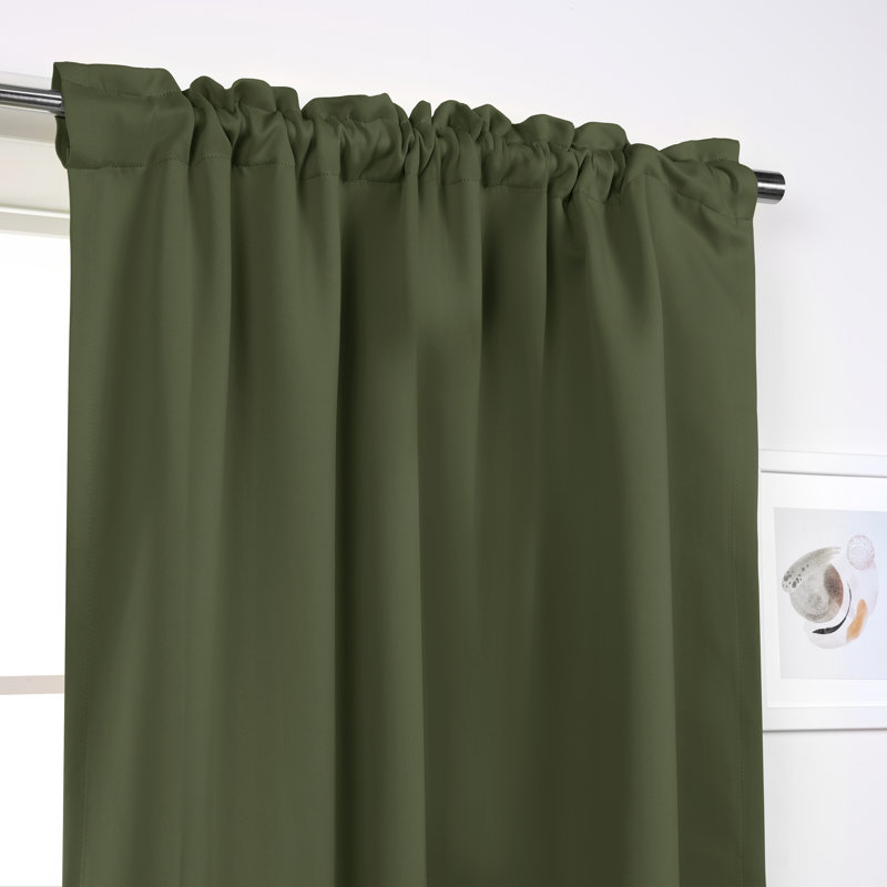 Bantam Solid Blackout Thermal Rod Pocket Curtain Panels, Moss, 52" W x 63" L