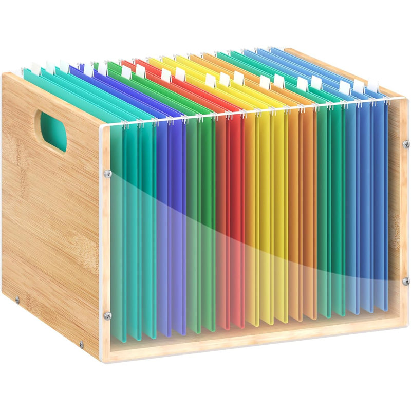 Clear Acrylic File Box Organizer, Bamboo Hanging Folder Storage Boxes,Clear, Natural