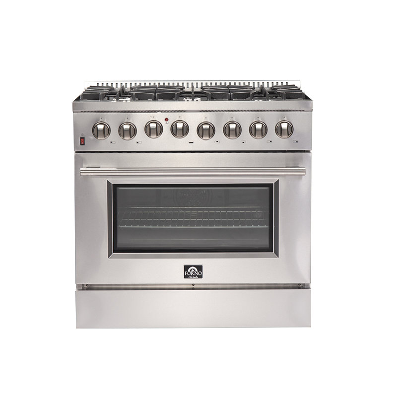 Cuisinière à double combustible en acier inoxydable de 36 pouces Galiano, 6 brûleurs, 5,36 pieds cubes Four à convection véritable