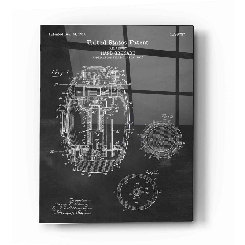 «Hand Grenade Blueprint Vernis», impression sans cadre, H 16 po x l 12 po x P 0,12 po