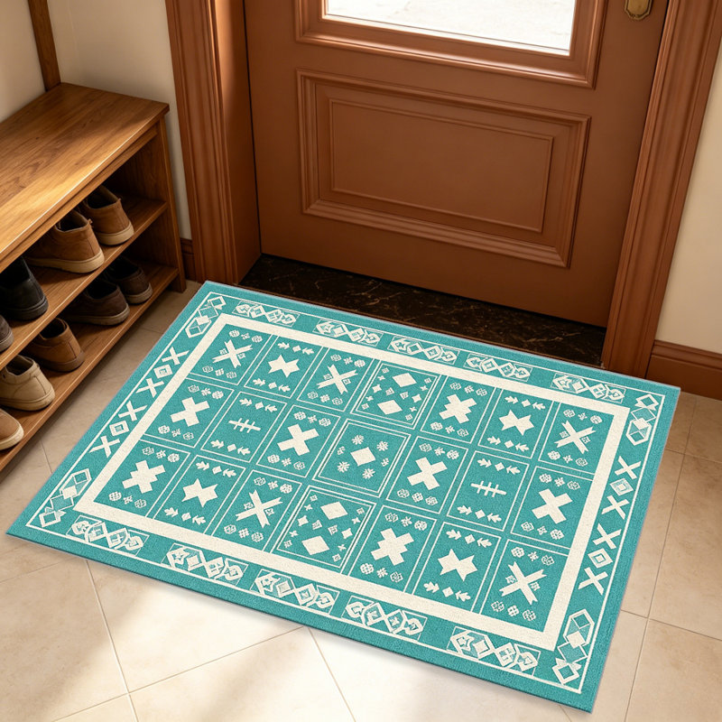 Teal Grid Patch Rug carpet-easy to clean, machine-washable, soft and comfortable; suitable for door mats, kitchens, living rooms, bedrooms, corridors, and laundry areas. Easy to clean, durable carpet for home decoration.
