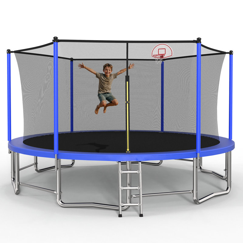 Trampoline d'extérieur en acier 15 pi bleu, Noir / Bleu
