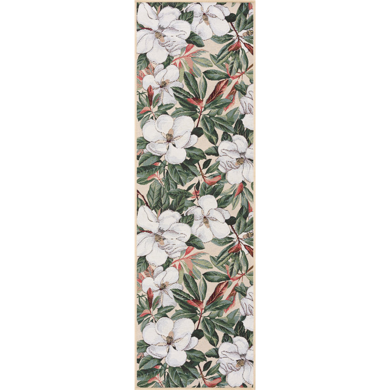 Shawntaya Floral Indoor / Outdoor Area Rug for Patios, Entryway, Deck or Porch - Cream, Rectangle 5'3" x 7'3"