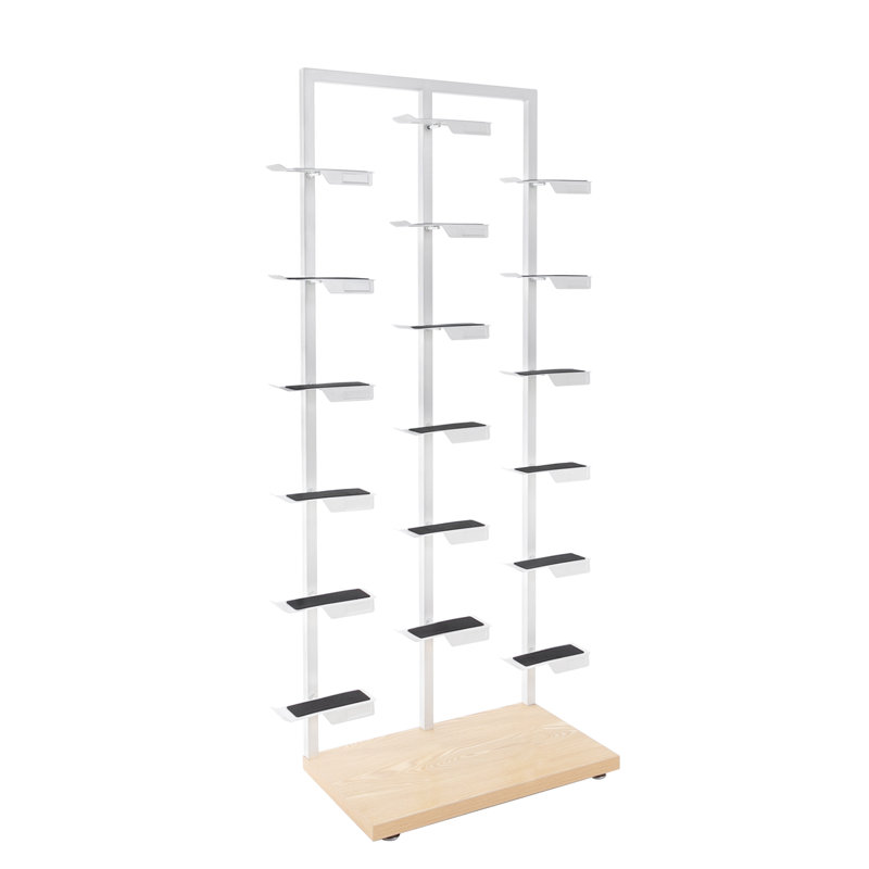 9 Pair Free Standing Shoe Rack Display Shelf, White/Light Yellow Wood