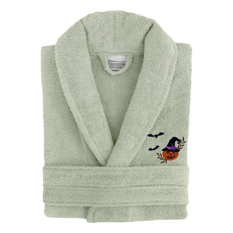 Peignoir 100% lin turque unisexe The Holiday Aisle® - Tête de citrouille, TG, Vert