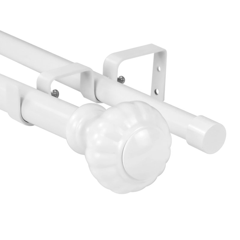 Tringle à rideaux double avec poignée Mullinax, Blanc, H 1 po x l 120 po x P 1 po