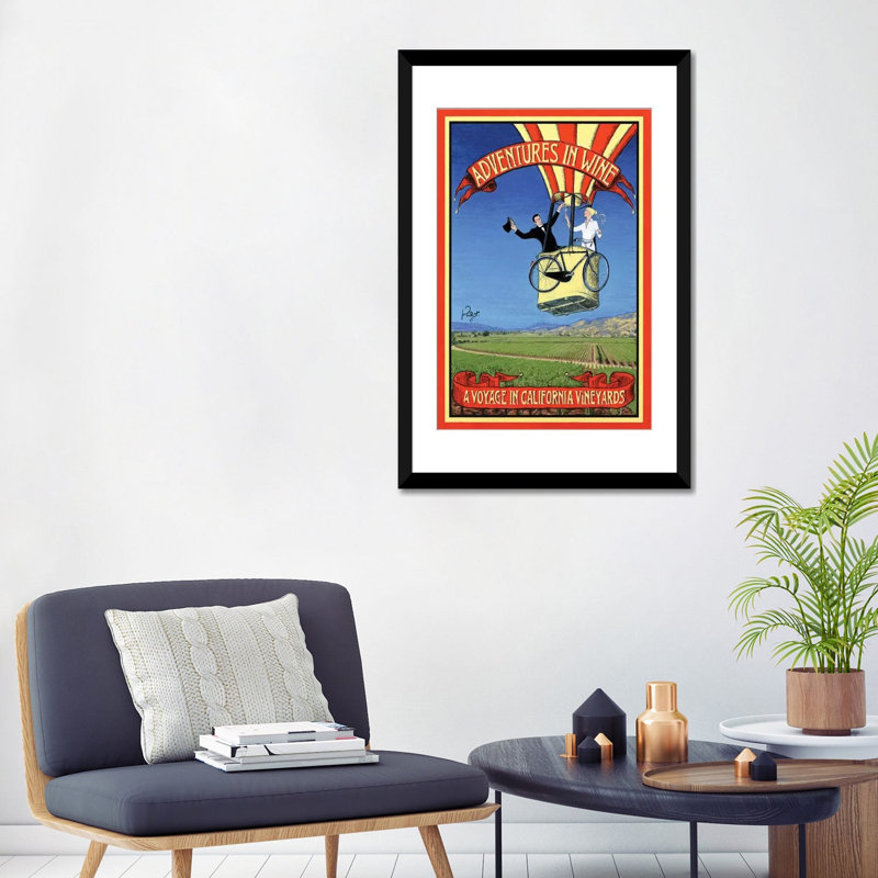 « aventures dans le vin », impression sur toile, H 24 po x l 16 po x P 1 po, Papier d'art encadré noir, Blanc