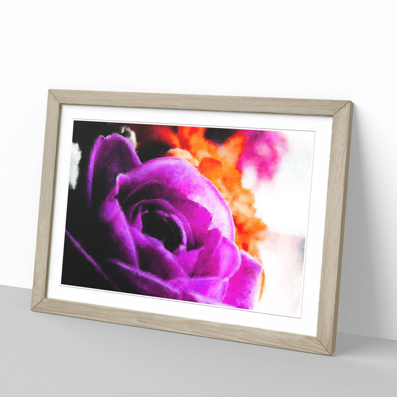 Purple Rose Flower Vol.5 - Framed Print, 48cm H x 65cm W x 2cm D, Oak Framed